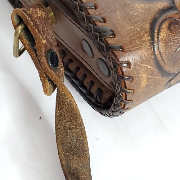 Vintage Leather Tooled Saddle Bag Purse Brown Floral Western Cowgirl Jo-O-Kay - Picture 14 of 16